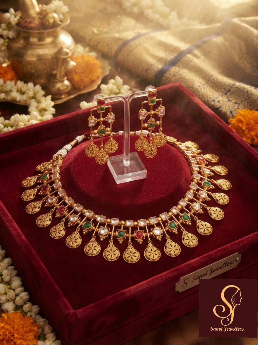 Crescent Motif Antique Gold Haram Set angle 2